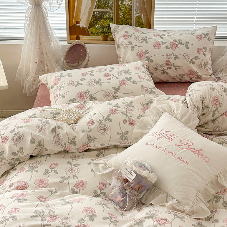 Retro Style Pink Rose Bedding Set