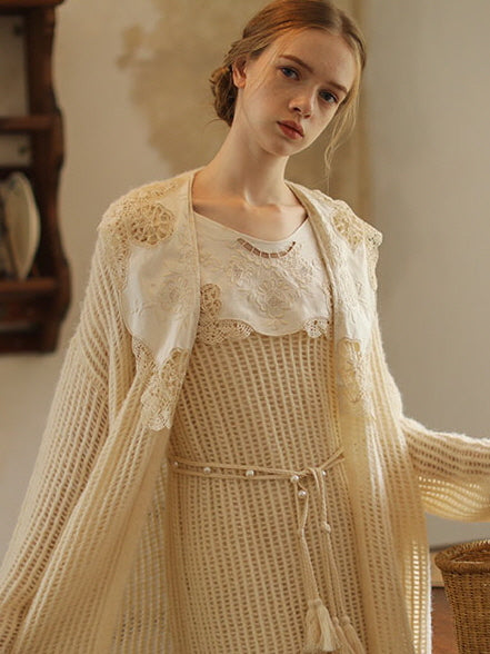 Vintage Lace Cream Knit Dress