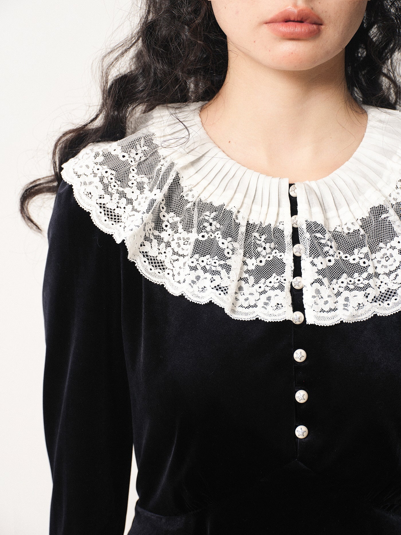 Vintage Velvet Lace Collar Dress