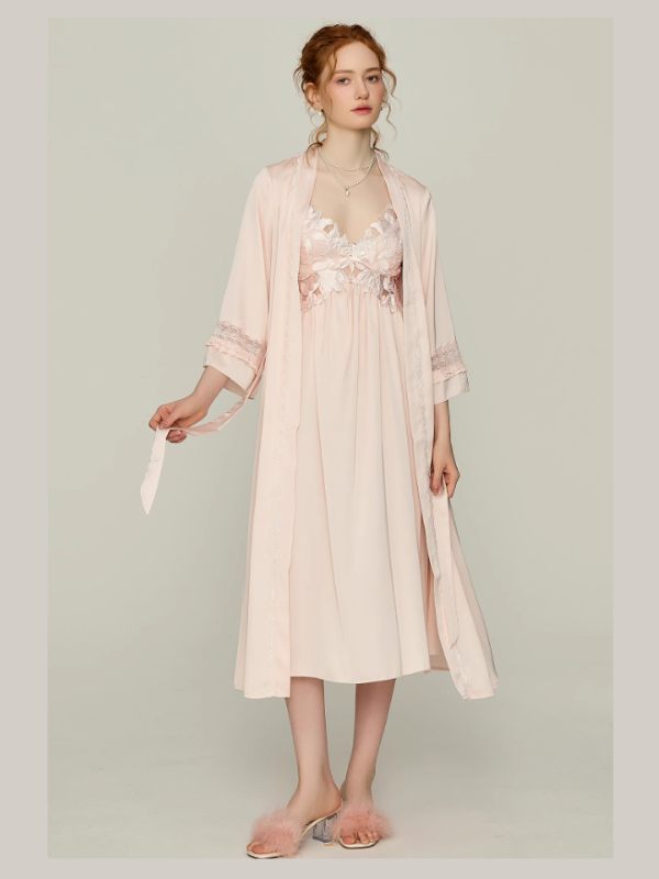 Rose Petal Bloom Lace Nightgown Set