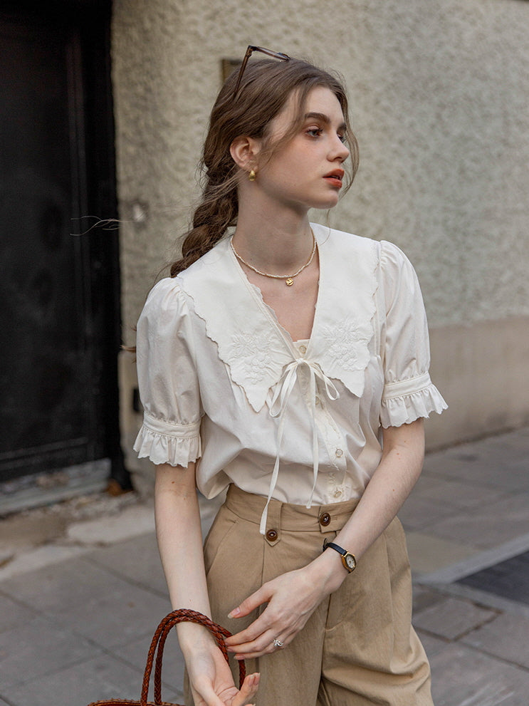 Emma's Romantic White Collar Blouse