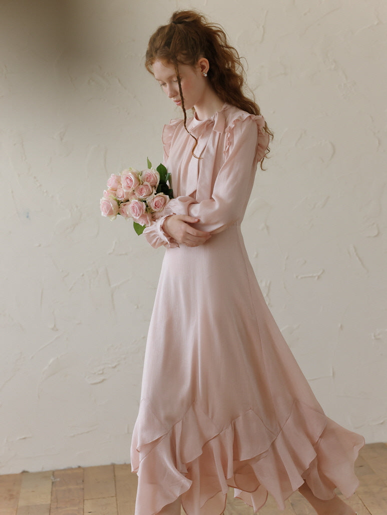 Blush Petal Ruffle Long Dress