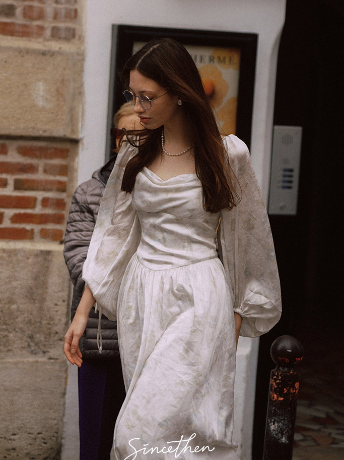 Ethereal Garden Puff-Sleeve Long Dress