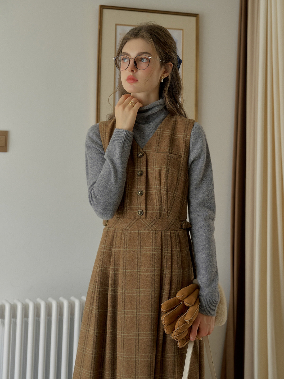 Timeless Plaid Wool Blend Vintage Dress