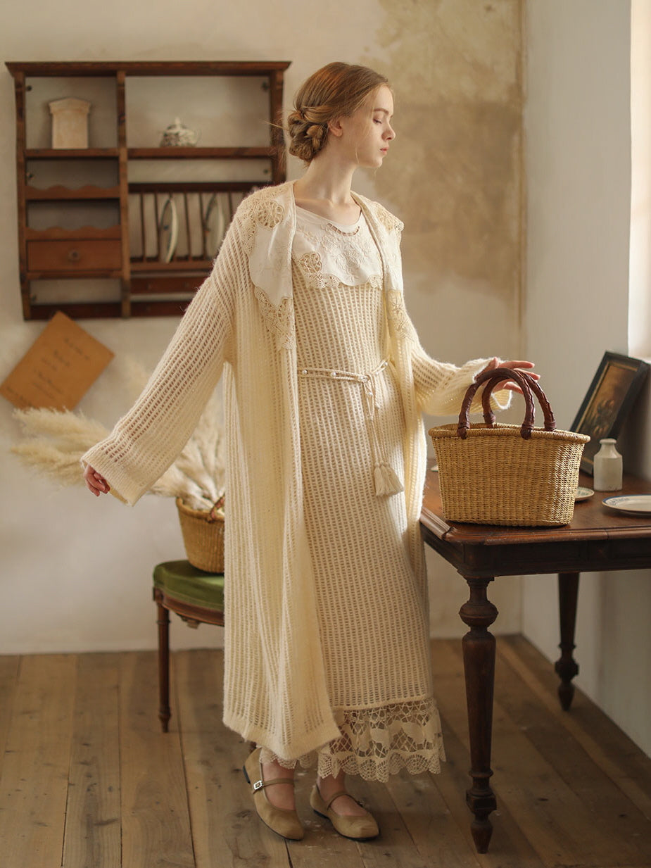 Lace Collar Vintage Wool Blend Cardigan