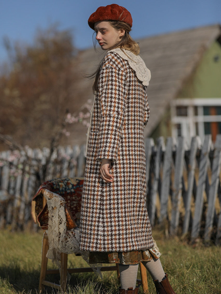 Vintage Houndstooth Lace Trim Coat