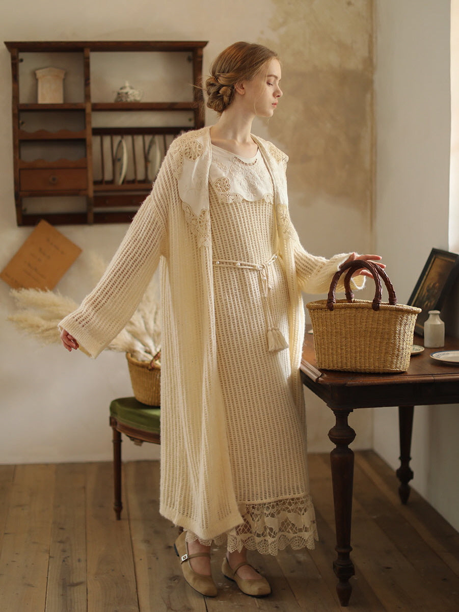 Vintage Lace Cream Knit Dress