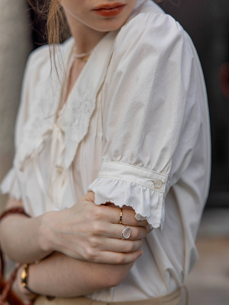 Emma's Romantic White Collar Blouse