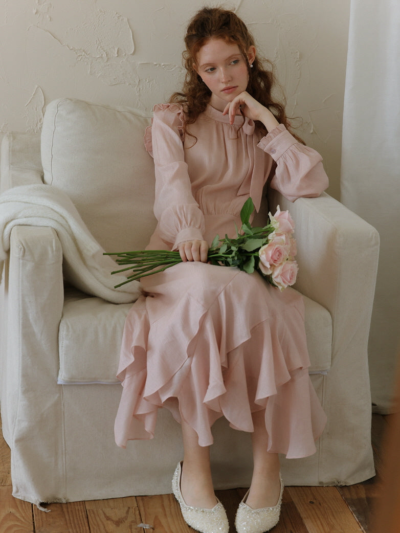 Blush Petal Ruffle Long Dress