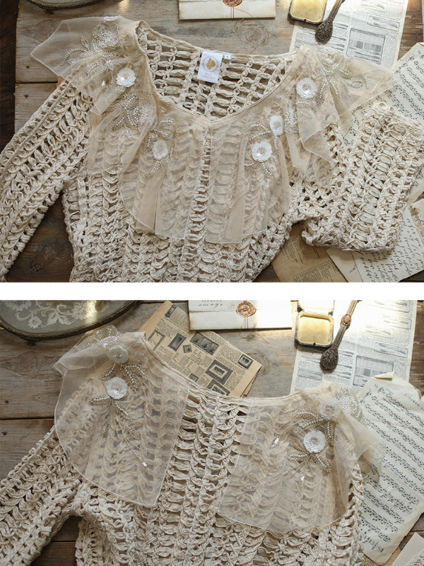 Vintage Lace Embellished Crochet Top