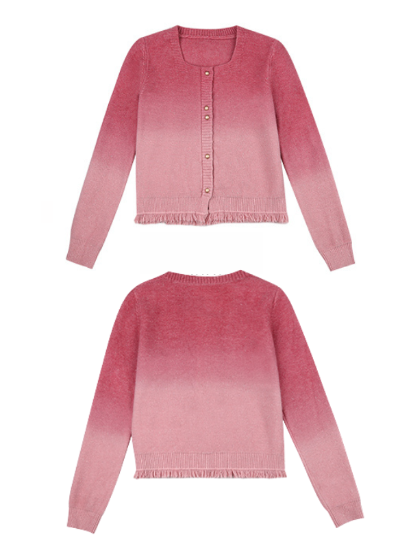 Blush Ombre Pearl-Button Cardigan