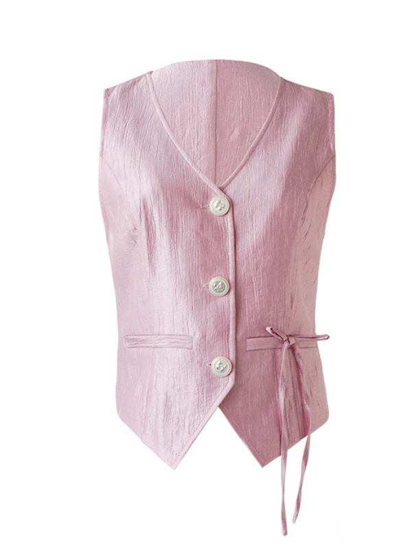 Soft Pink Satin Buttoned Vest