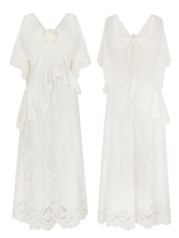Ivory Garden Bloom Dress with Lace Ruffles