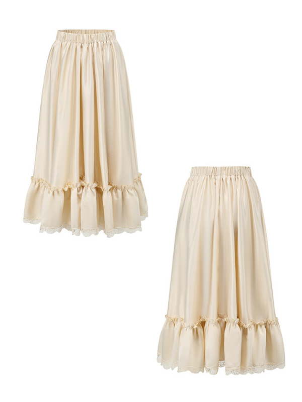 Dreamy Lace Ruffle Satin Skirt