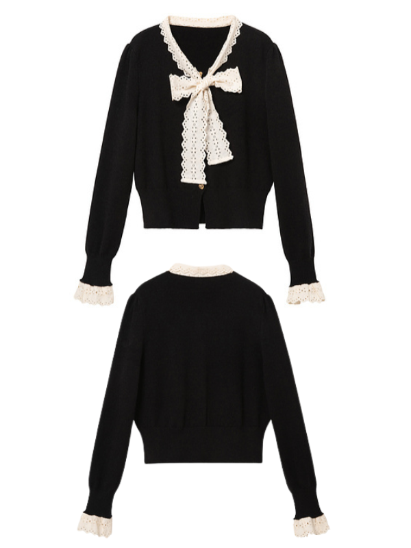 Elegant Bow-Knot Black Sweater