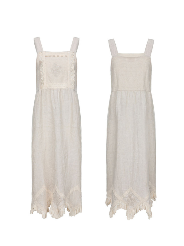 Lace Trim Vintage Linen Apron Dress