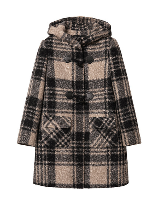 Checkered Hooded Toggle Coat