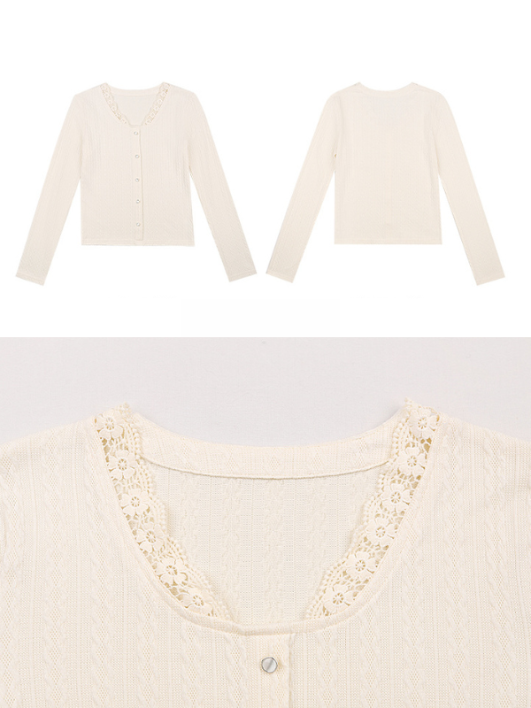 Lace-Trim Cozy Knit Cardigan