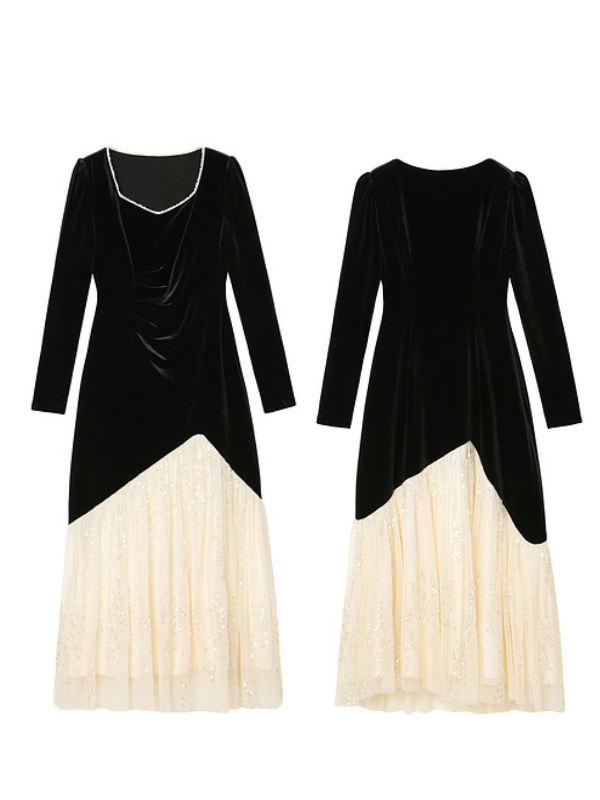 Ethereal Velvet Pearl-Collar Dress