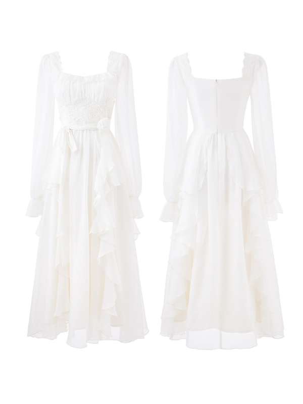 Vintage Ivory Chiffon Ruffle Dress