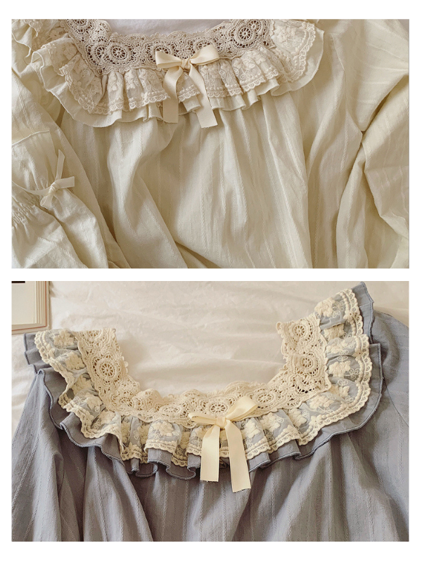 Vintage Lace-Trimmed Cotton Pajama Set