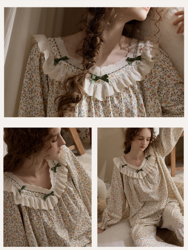 Vintage Floral Ruffle Pajama Set
