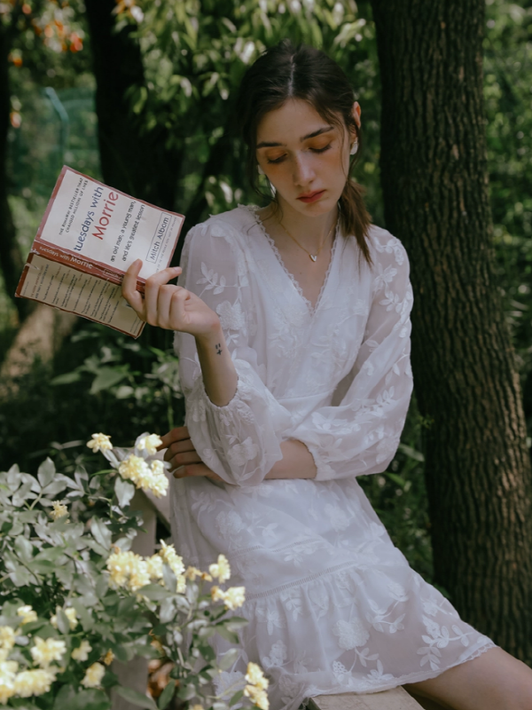 The Girl Reading in the Flower Garden Dress