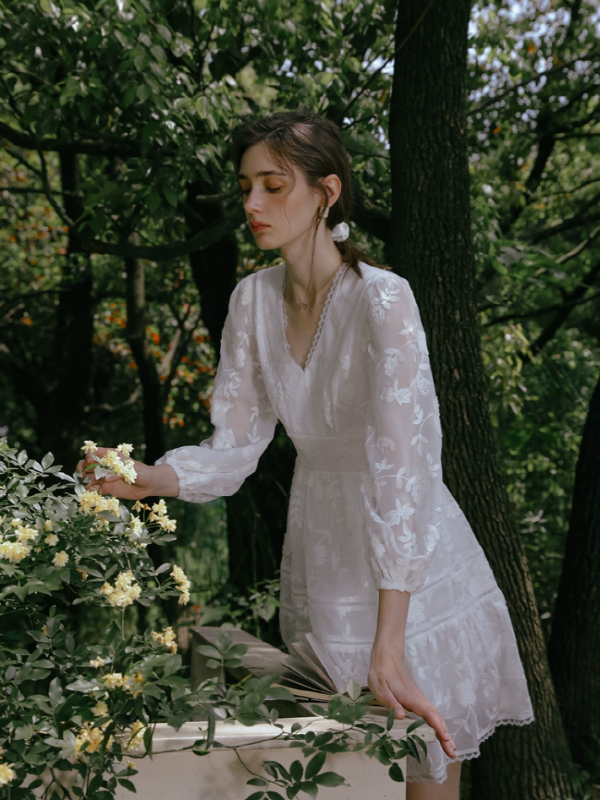 The Girl Reading in the Flower Garden Dress