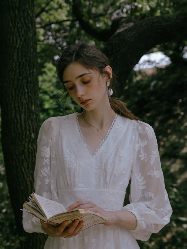 The Girl Reading in the Flower Garden Dress