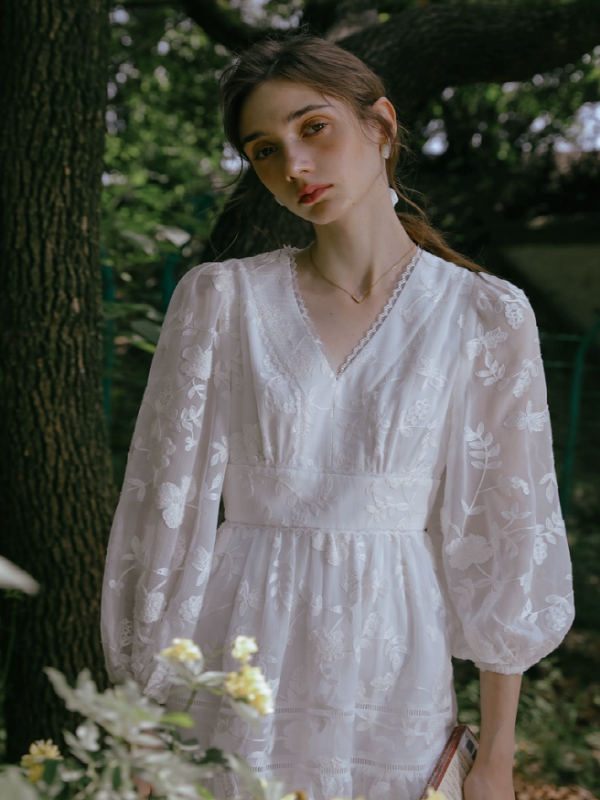 The Girl Reading in the Flower Garden Dress