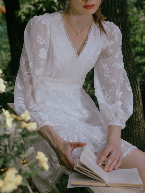 The Girl Reading in the Flower Garden Dress