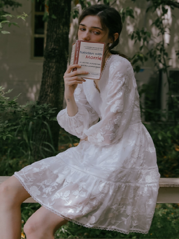 The Girl Reading in the Flower Garden Dress