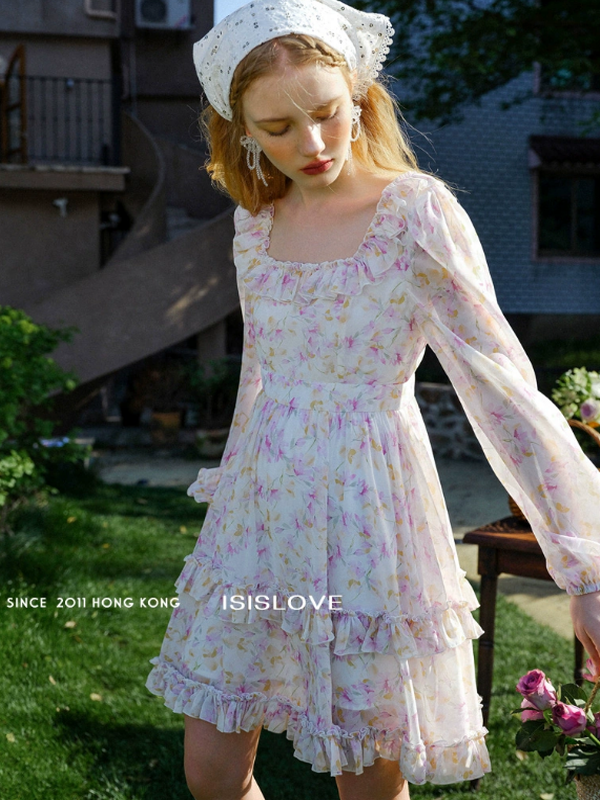 Floral Chiffon Waltz Dress