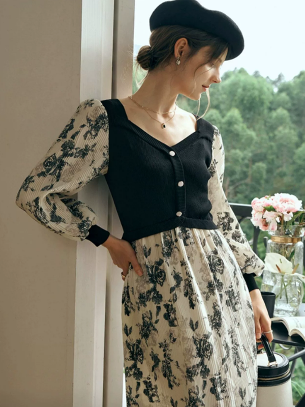 Vintage Blooms in Noir Dress