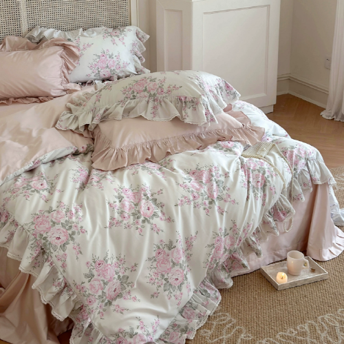 Pink Rose Lace Bedding Set