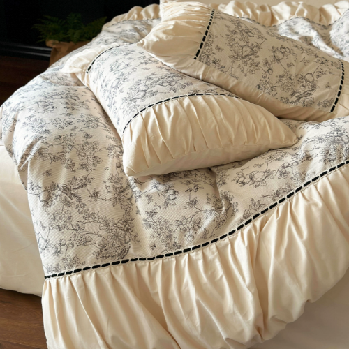 French Vintage Floral Cream Bedding Set