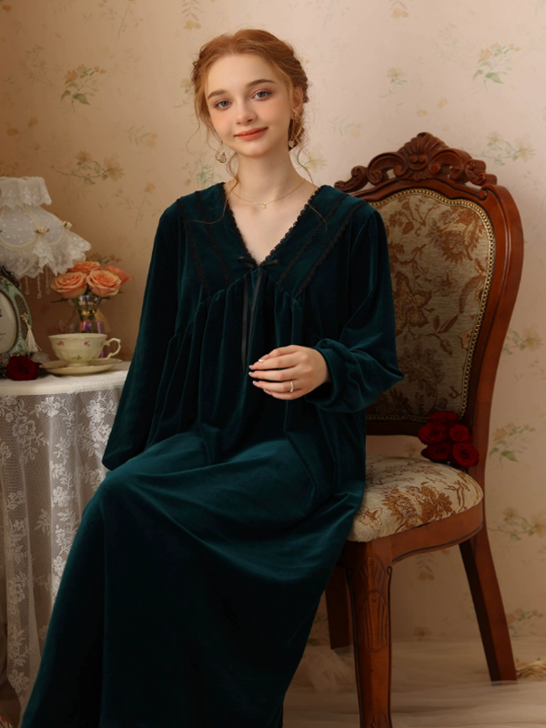 Velvet Moonlight Palace Dark Green Nightgown