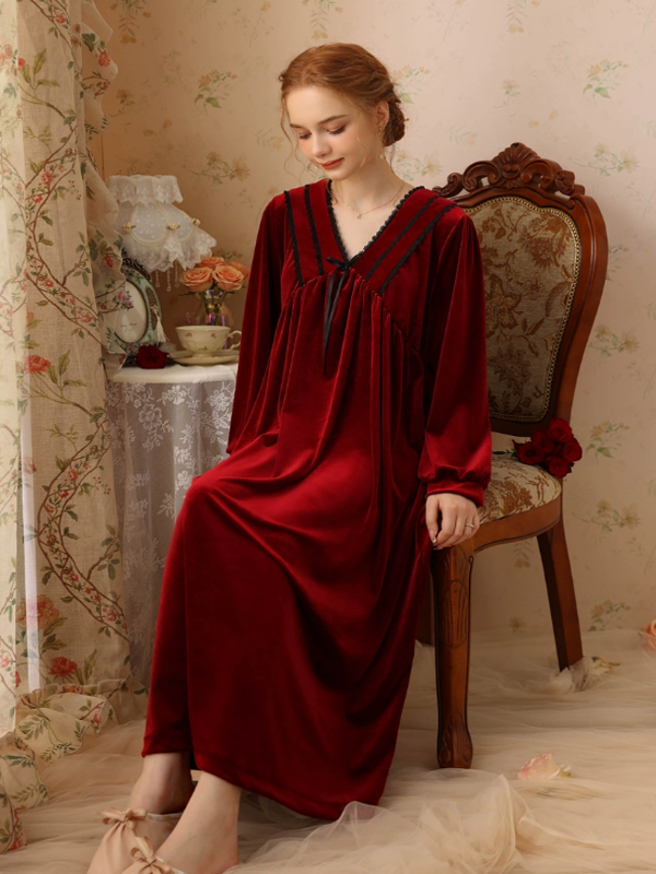 Velvet Moonlight Palace Wine Red Nightgown