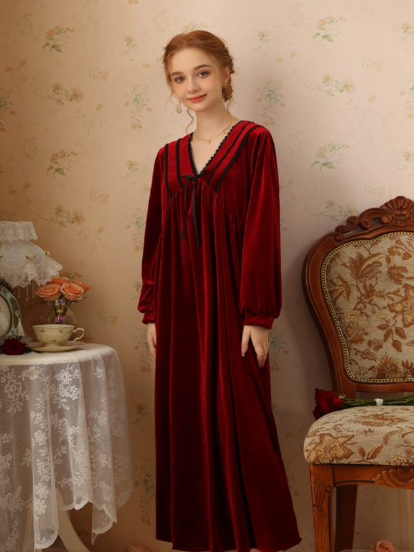 Velvet Moonlight Palace Wine Red Nightgown