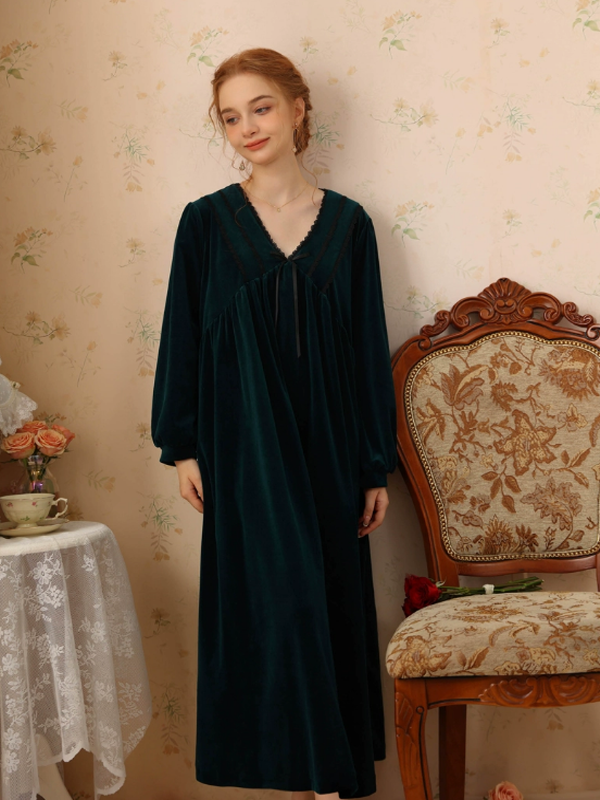 Velvet Moonlight Palace Dark Green Nightgown