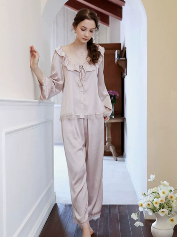 Vintage Lace-Frill Satin Slumber Pajama