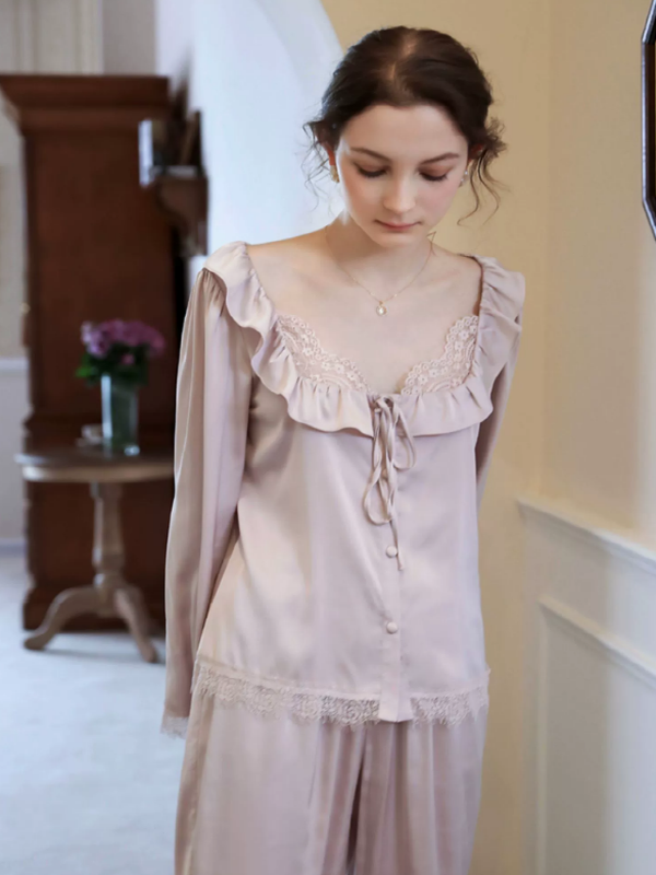 Vintage Lace-Frill Satin Slumber Pajama