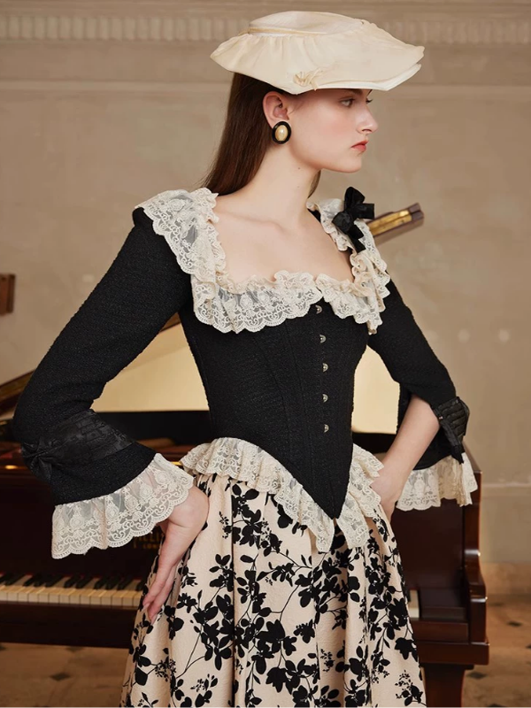 Classic Black Lace Frill Corset Jacket