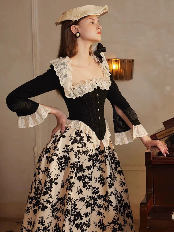 Classic Black Lace Frill Corset Jacket