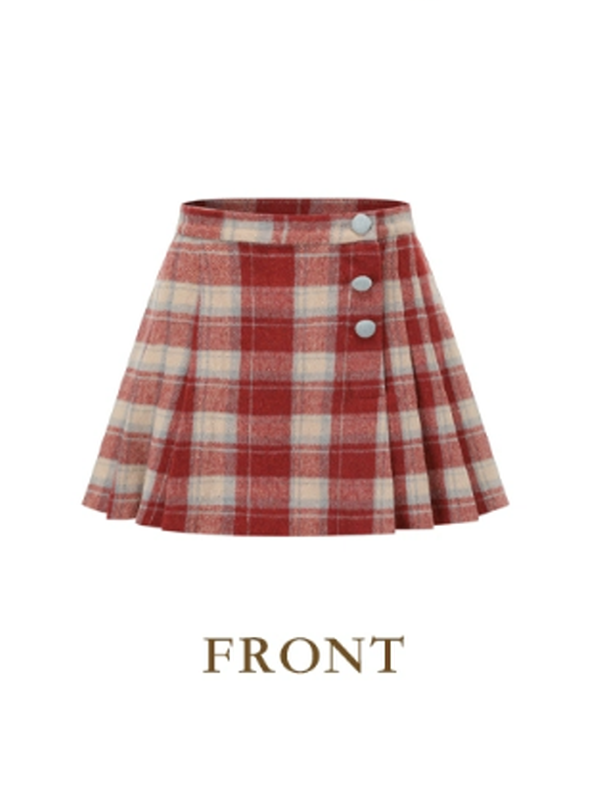 Adorable Red Checkered Pleats Skirt