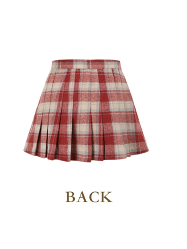 Adorable Red Checkered Pleats Skirt