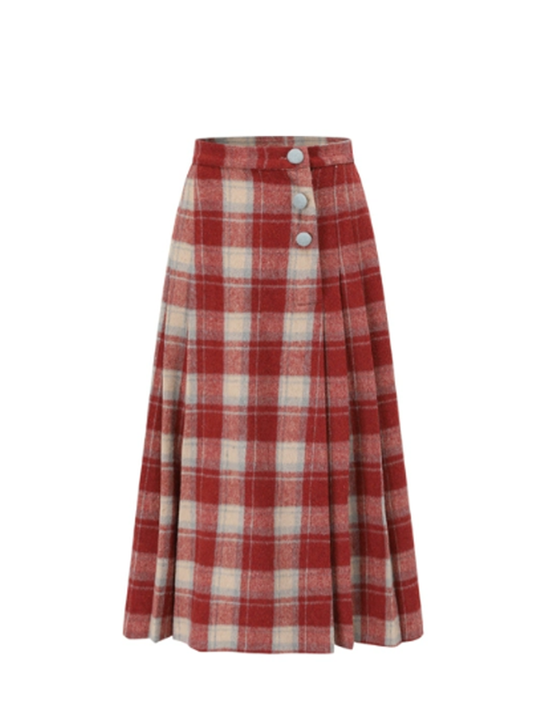 Adorable Red Checkered Pleats Skirt