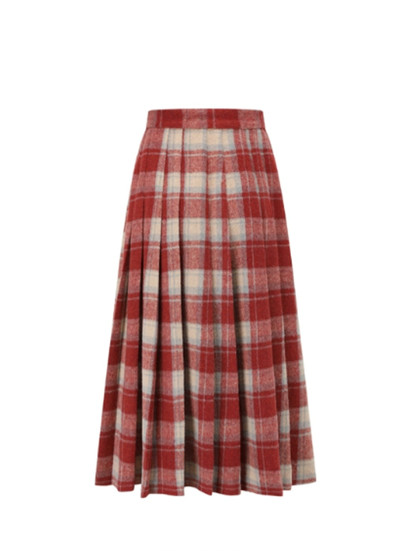 Adorable Red Checkered Pleats Skirt