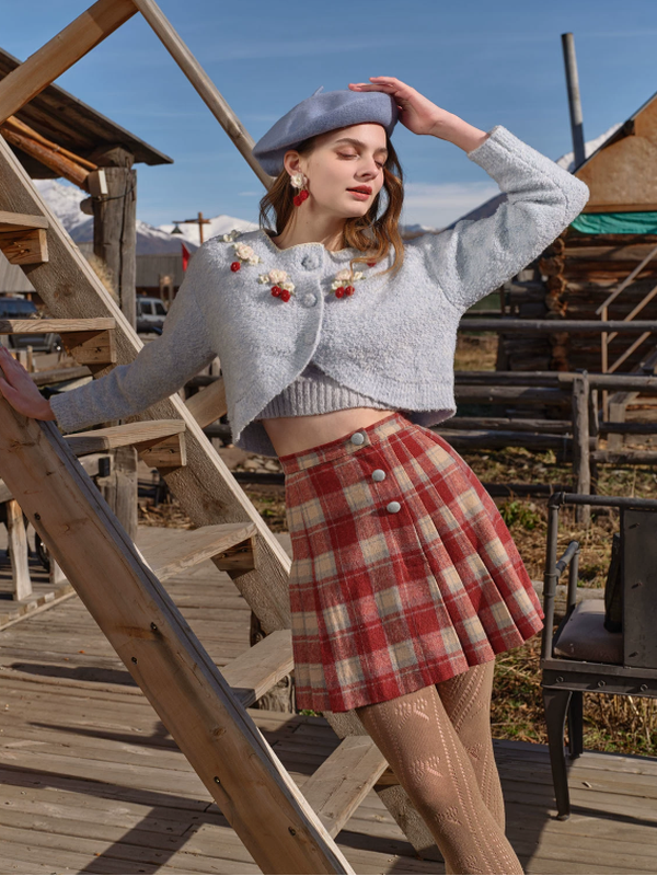 Adorable Red Checkered Pleats Skirt