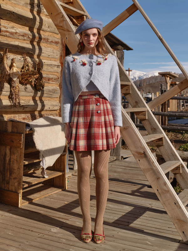 Adorable Red Checkered Pleats Skirt